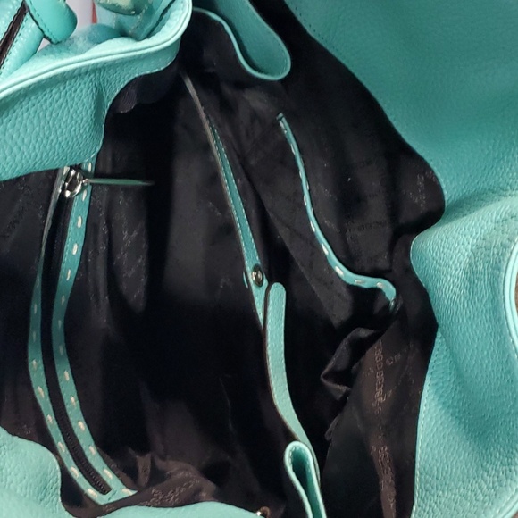 BCBG MAXAZRIA tote handbag turquoise whipstitch details NWOT - Picture 9 of 10